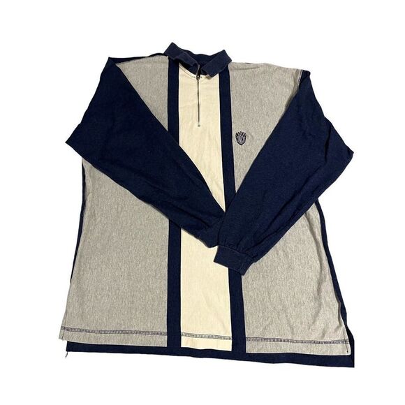 VTG JNCO JEANS Men's Long Sleeve Polo Shirt Gray Blue Striped Zipper USA Size 2 - Picture 4 of 7